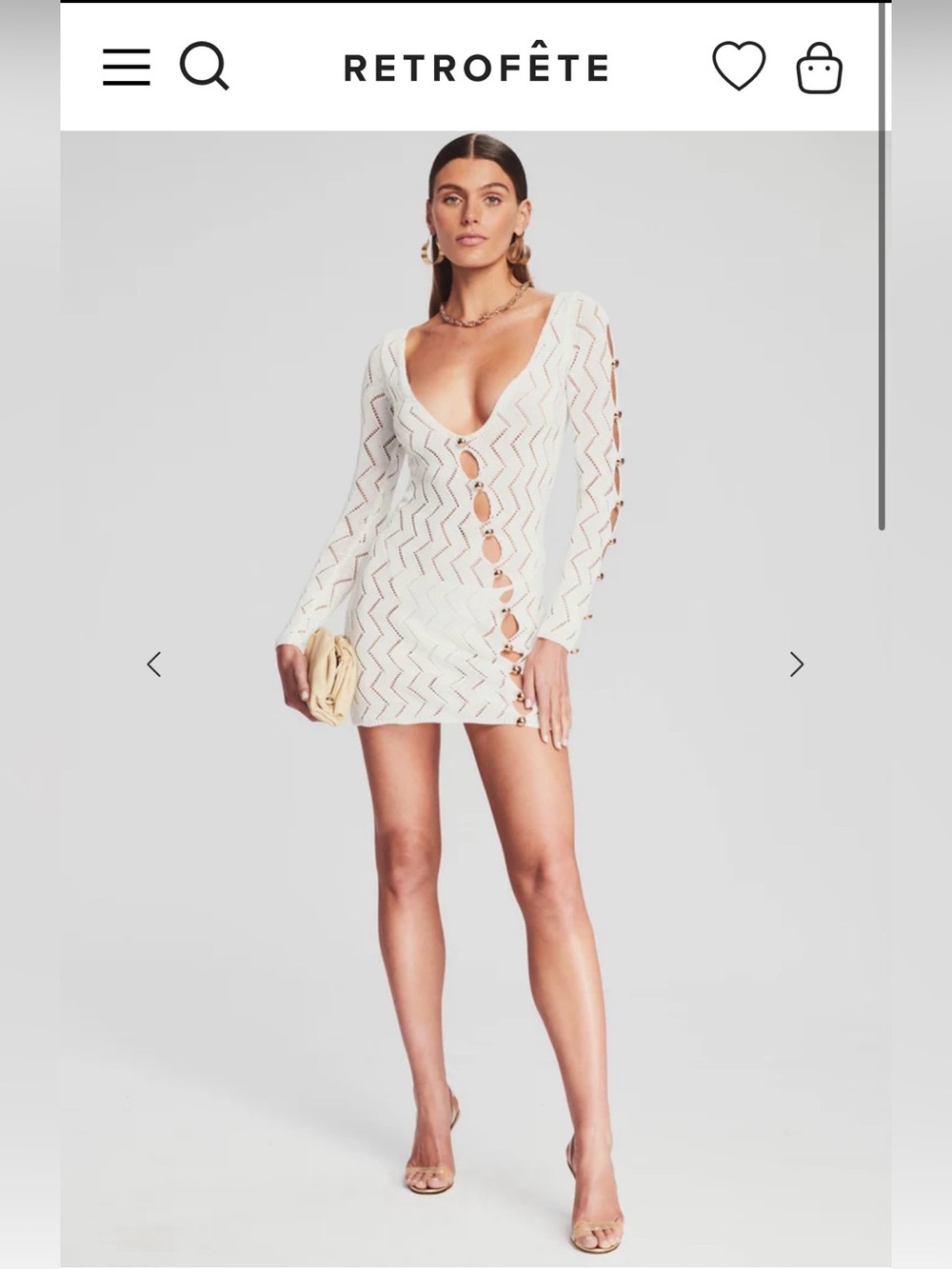 Retrofete | Cream Knit V-Neck Mini Dress